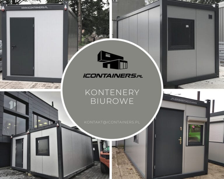 Kolaż zdjęć kontenerów biurowych iContainers