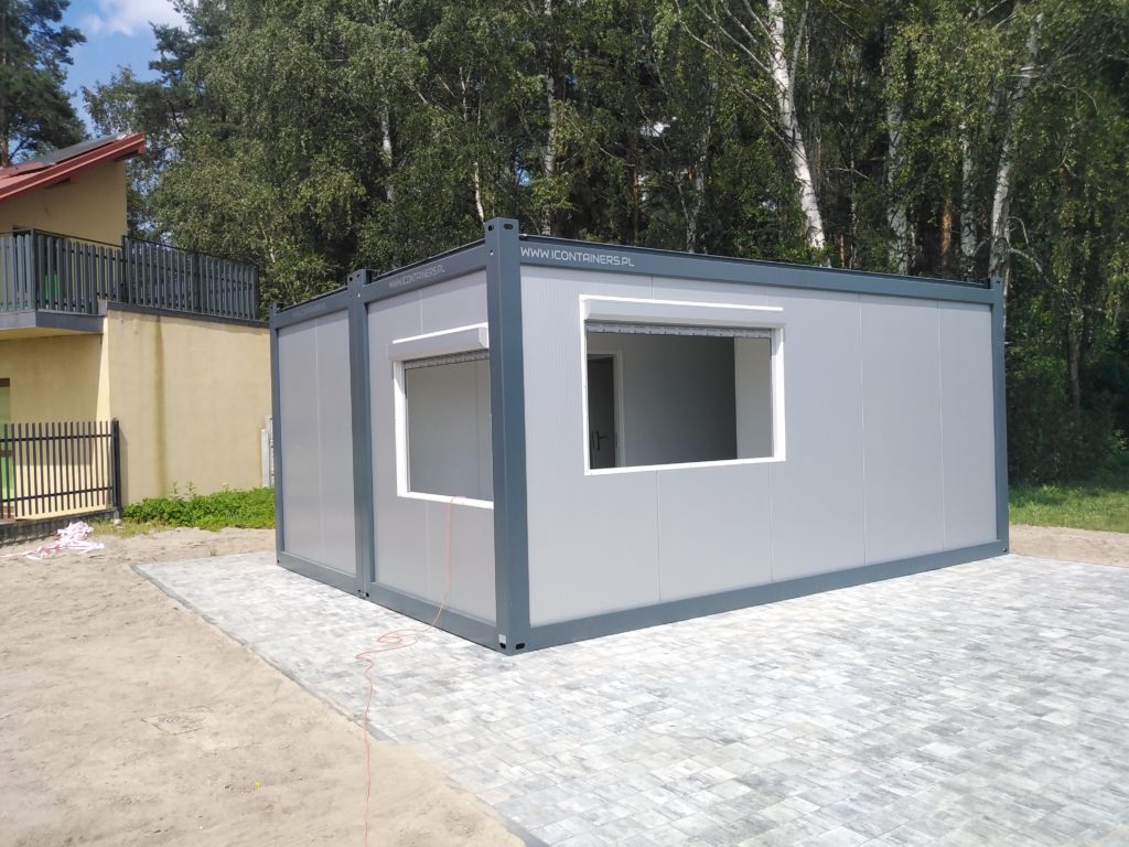 Kontener z oknem wydawczym — widok narożnika