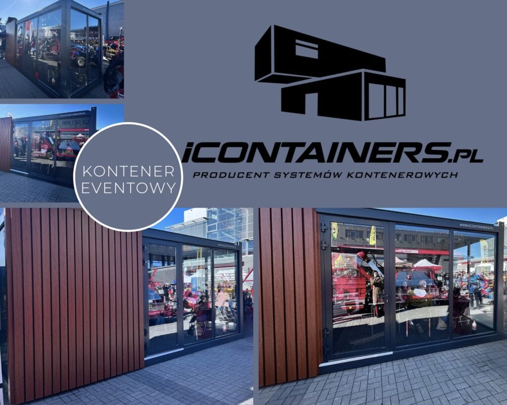 Kolaż zdjęć kontenerów eventowych iContainers